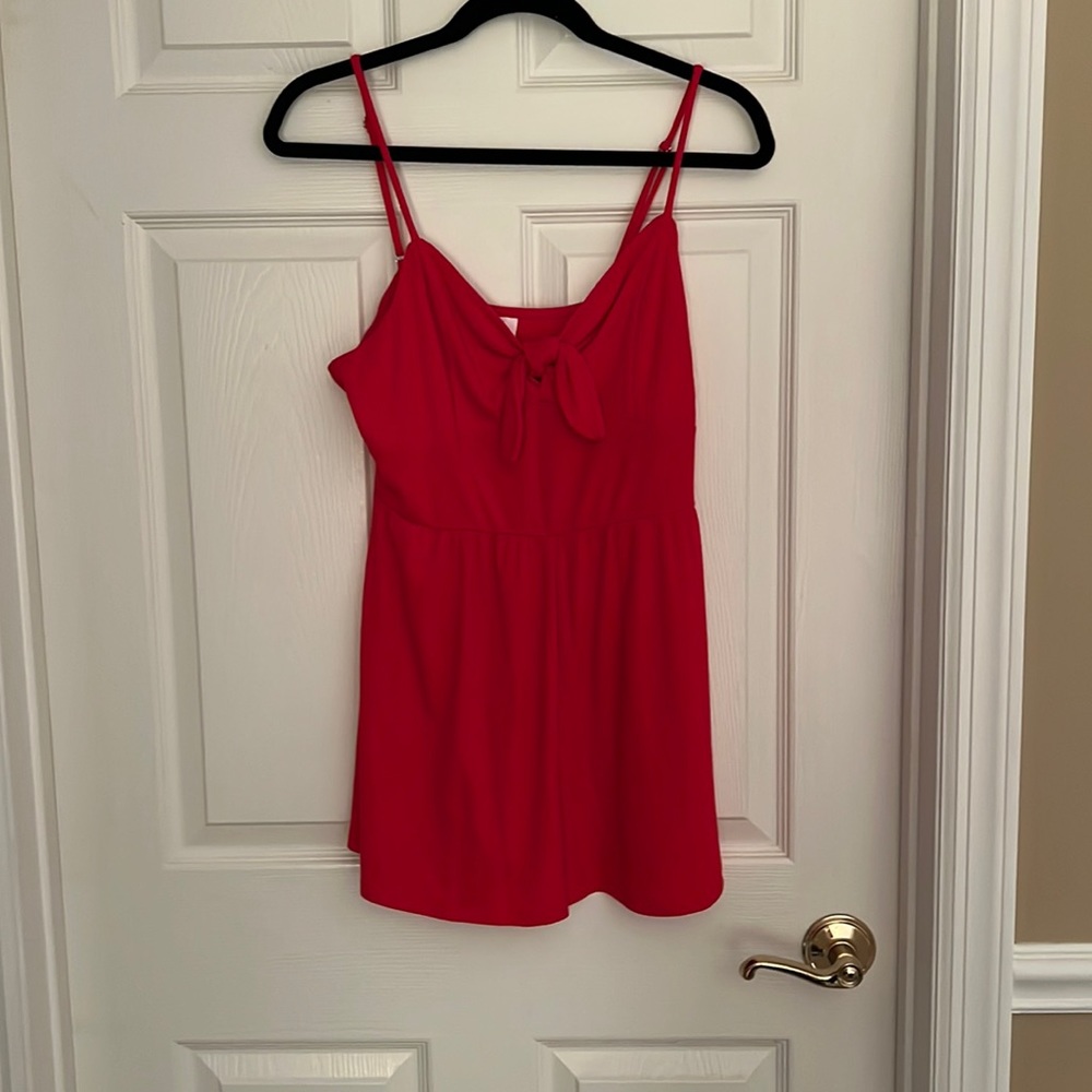 Red romper with tie front